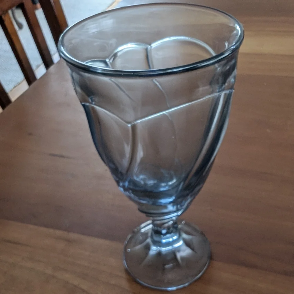 VINTAGE Noritake Blue Glass Goblet 12oz Sweet Swirl Iced Tea Water Glass German